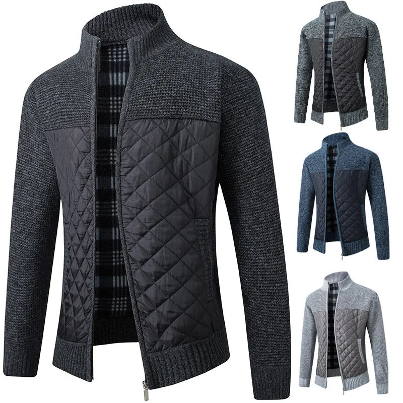 Men’s Quilted Knit Jacket with Stand Collar