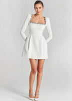 Women's Embellished Square-Neck Long Sleeve Mini Dress