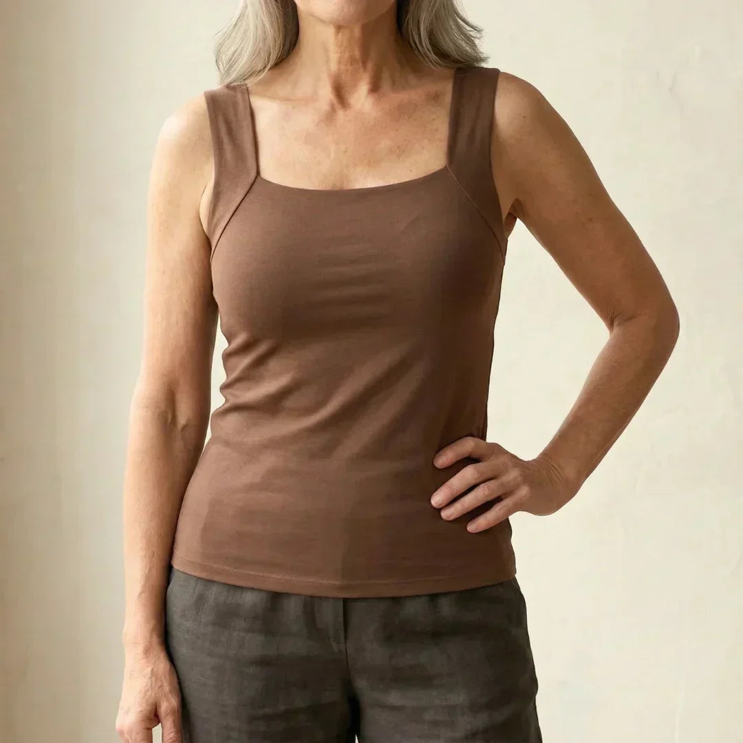 Top femme sans manches à encolure carrée et coupe ajustée