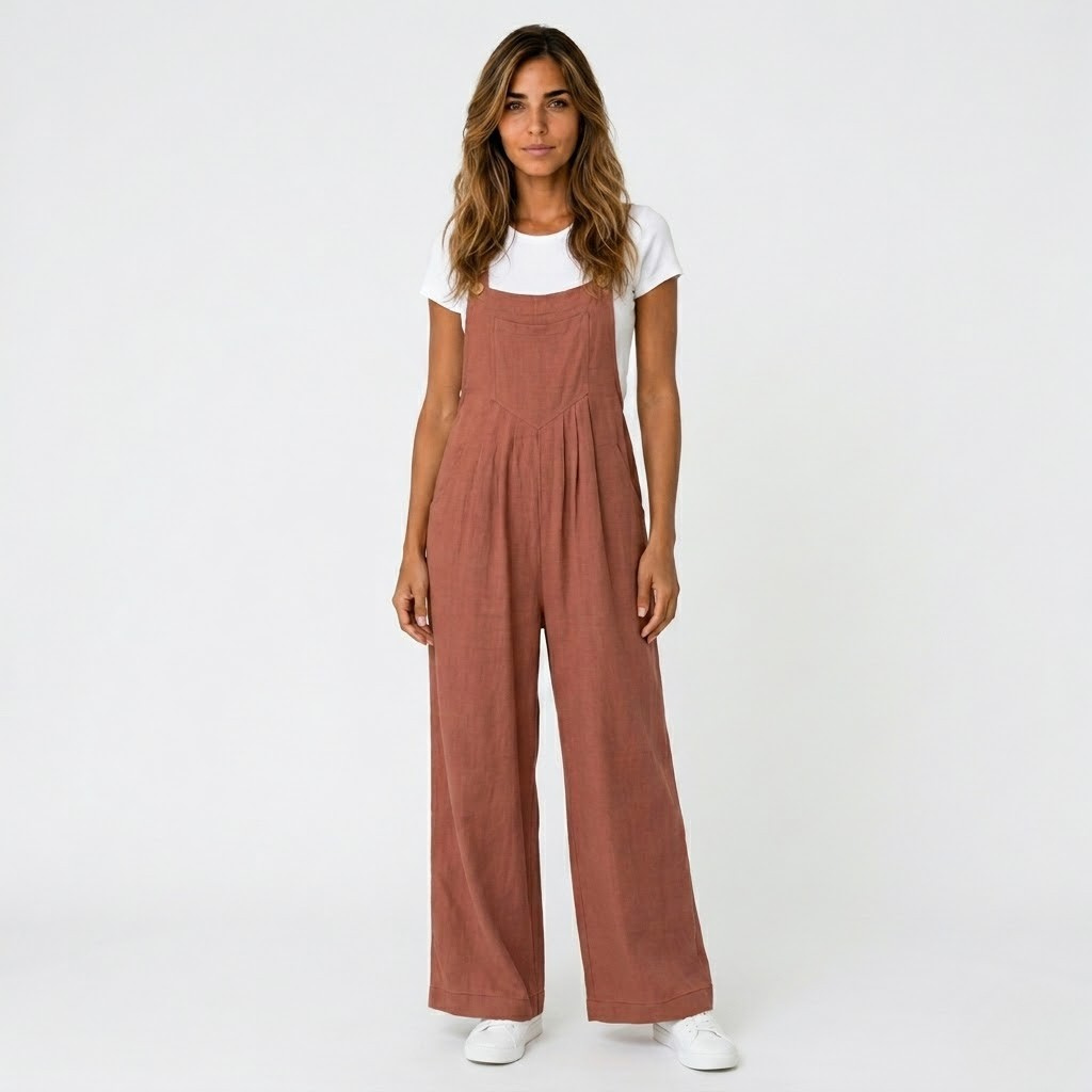 Women's Relaxed Wide Leg Dungaree Jumpsuit