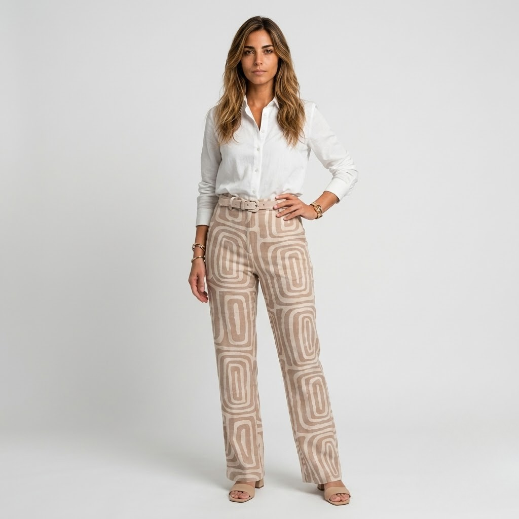 Women's High Waist Geometric Straight Leg Trousers