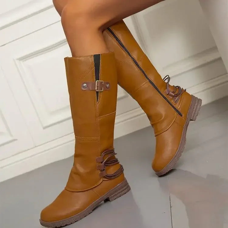 Bottes biker montantes jusqu’au genou avec détails de boucles pour femme