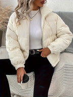 Women's Corduroy Puffer Jacket with Zip Front