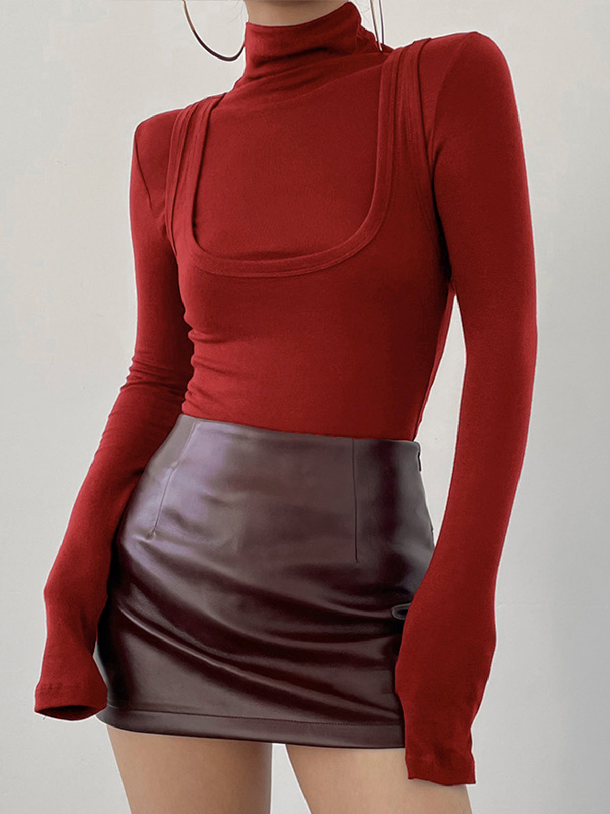 Women's Mock Neck Long Sleeve Top | Fitted Jersey