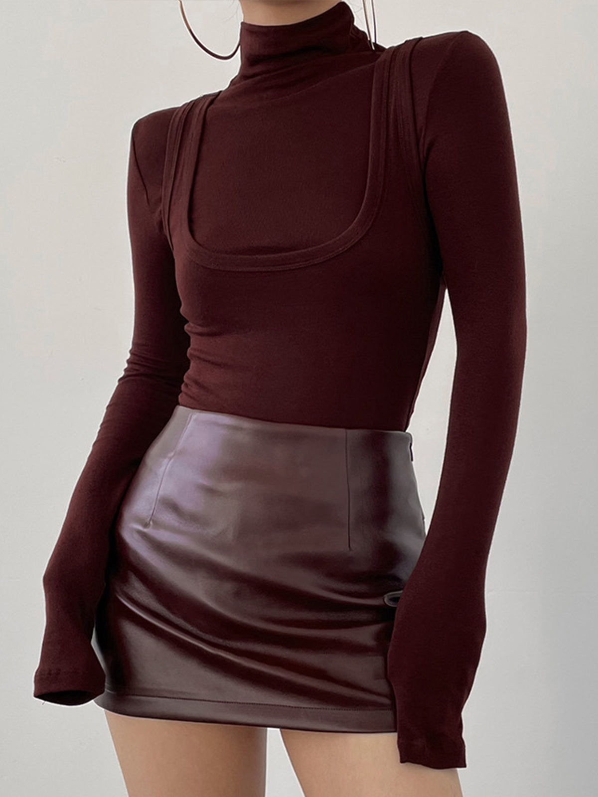 Women's Mock Neck Long Sleeve Top | Fitted Jersey