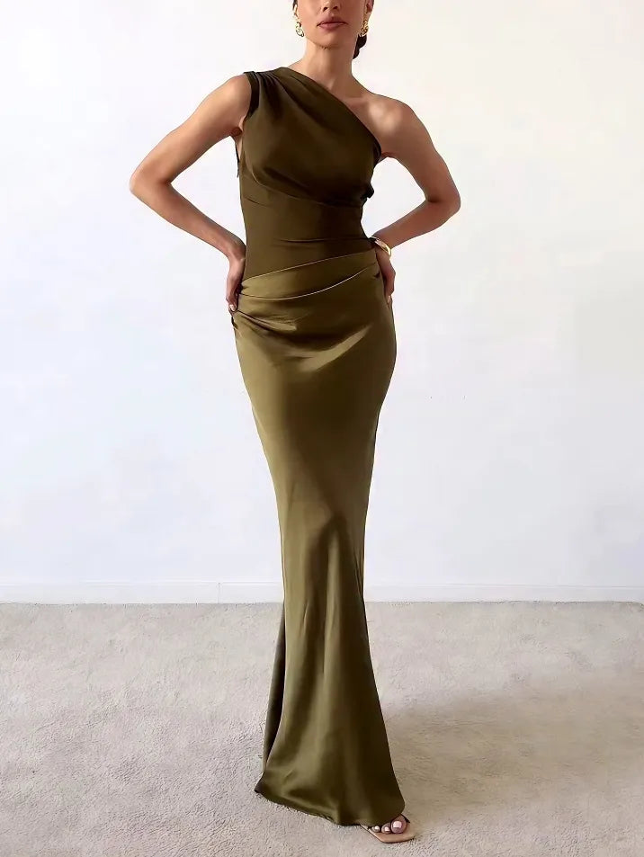 Women’s One Shoulder Satin Maxi Dress