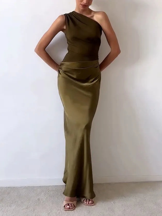 Women’s One Shoulder Satin Maxi Dress