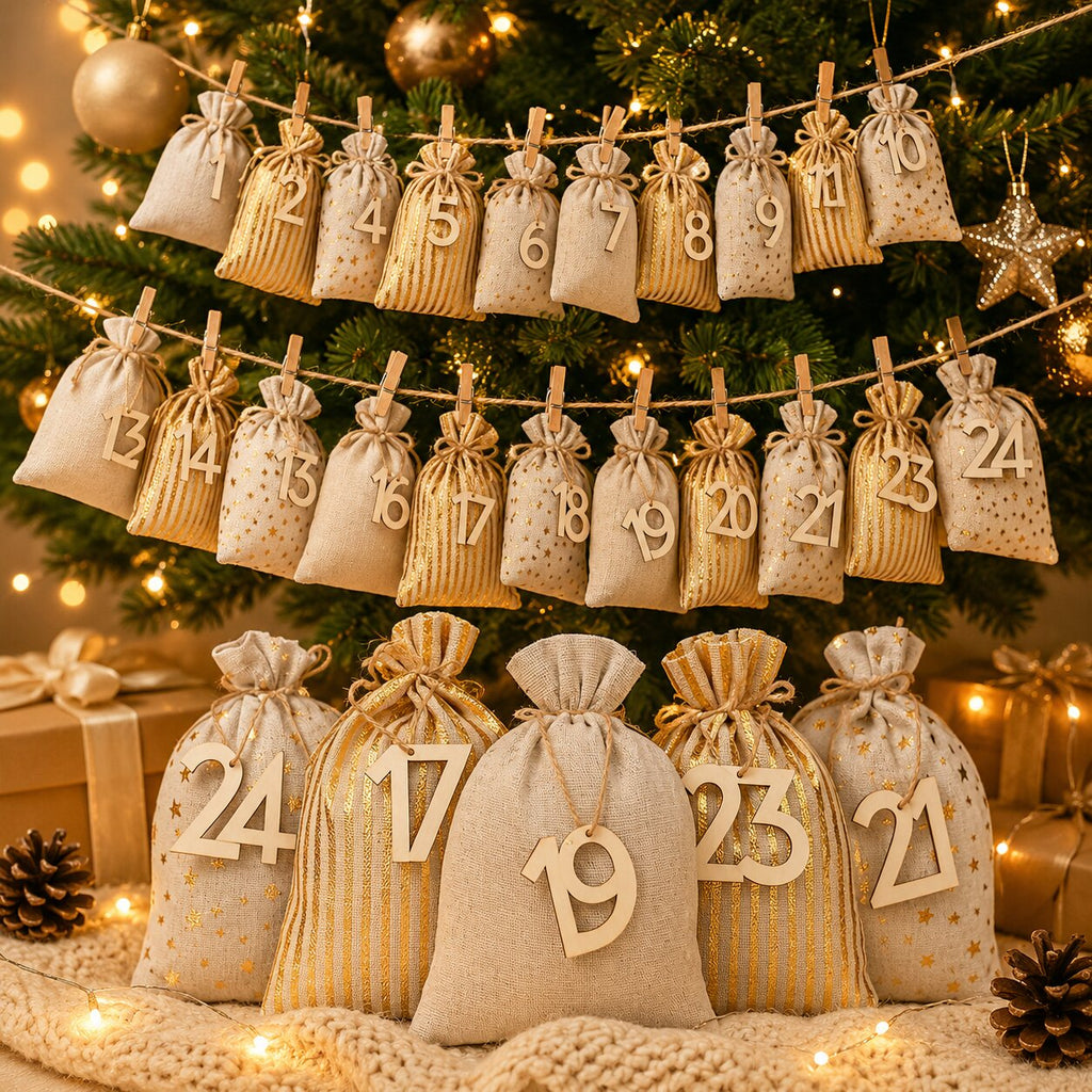 Sachets de calendrier de l’Avent à remplir | 24 sachets numérotés pour le compte à rebours de Noël