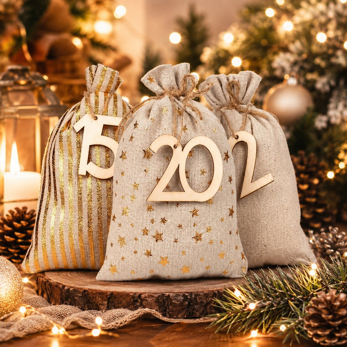 Sachets de calendrier de l’Avent à remplir | 24 sachets numérotés pour le compte à rebours de Noël