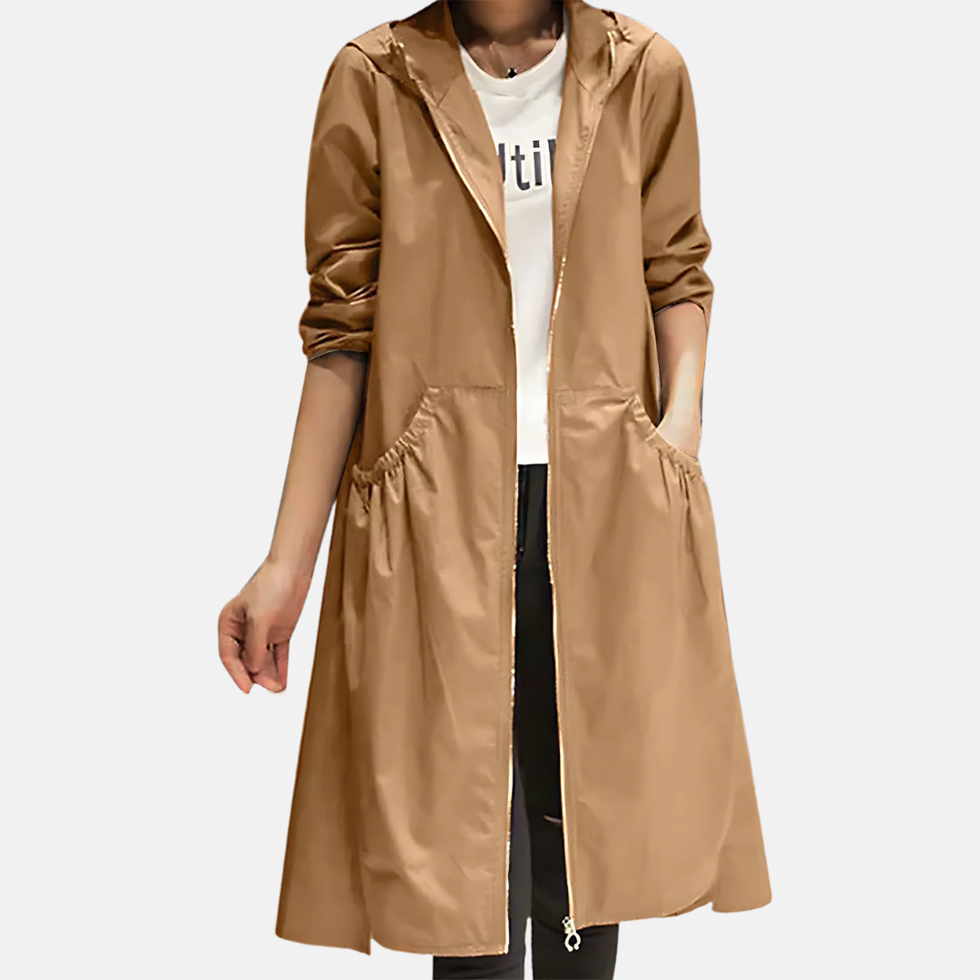 Women’s Long Hooded Lightweight Coat with Pockets