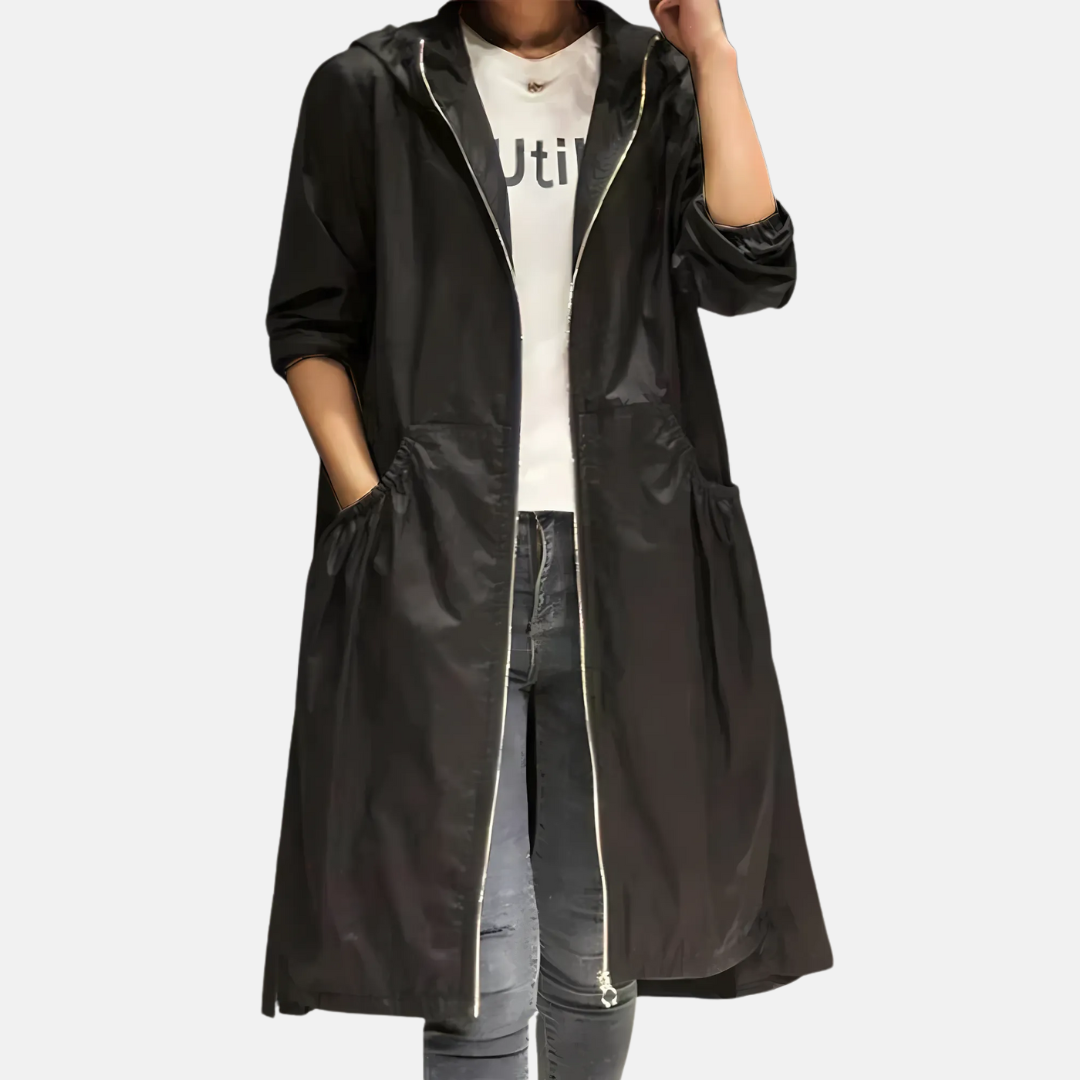 Women’s Long Hooded Lightweight Coat with Pockets