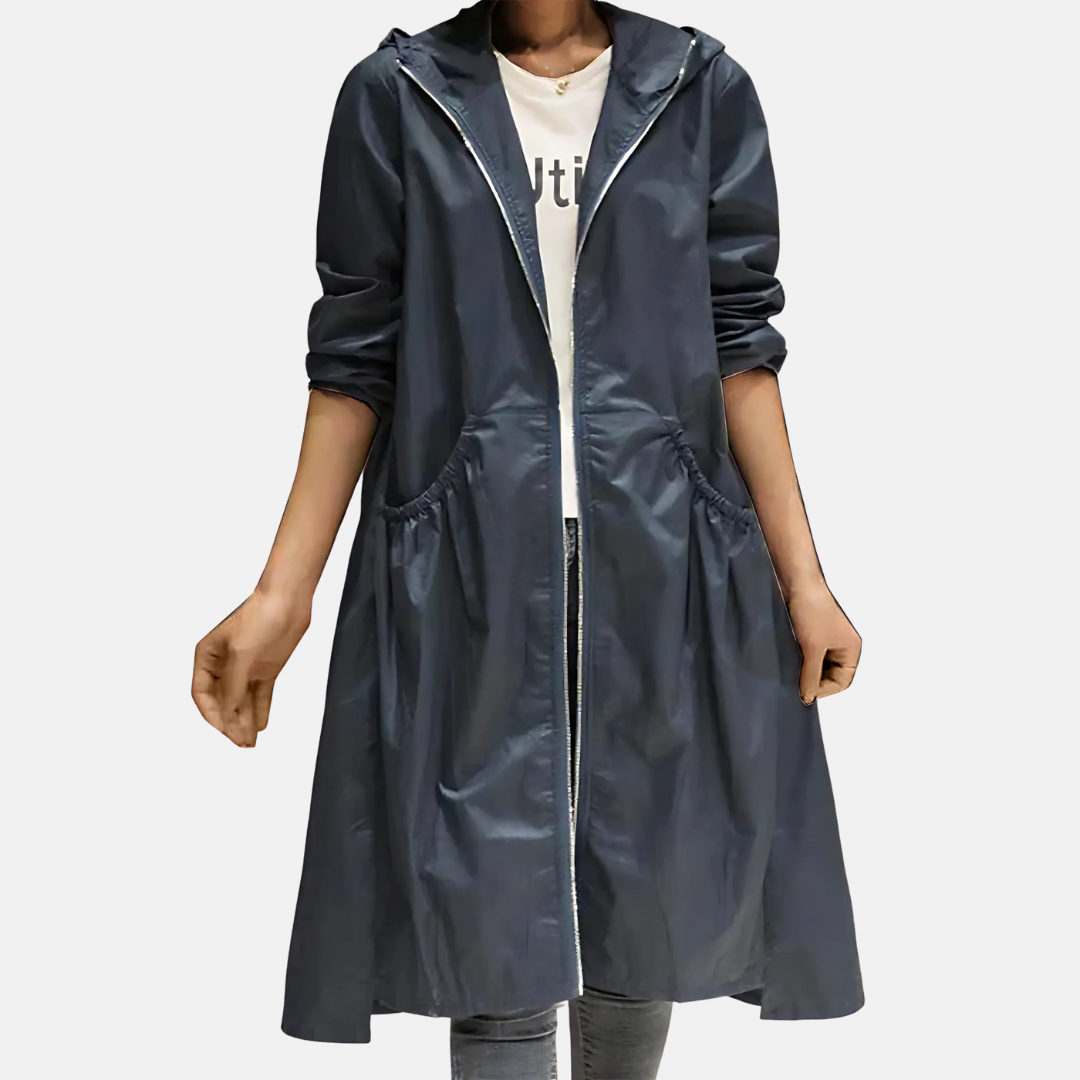 Women’s Long Hooded Lightweight Coat with Pockets