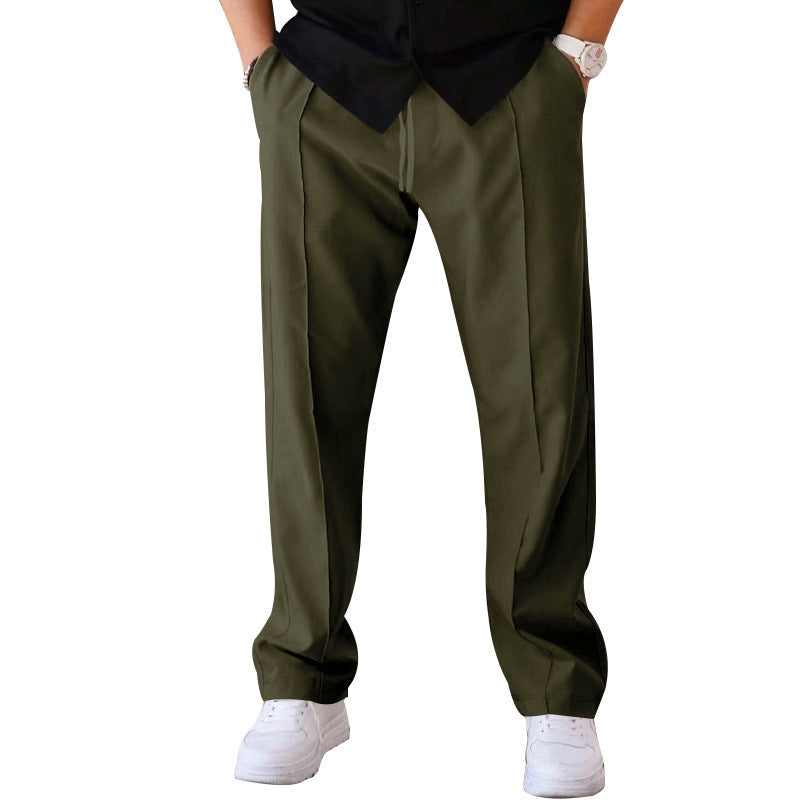 Męskie spodnie z szerokimi nogawkami i zakładkami