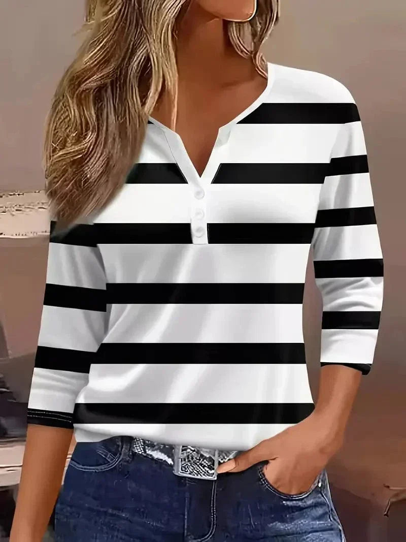 Haut Henley rayé à manches longues pour femme