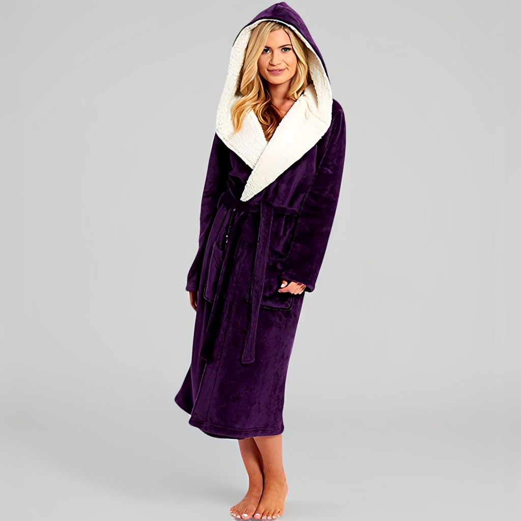 Women's Fleece Hooded Bathrobe for Autumn & Winter
