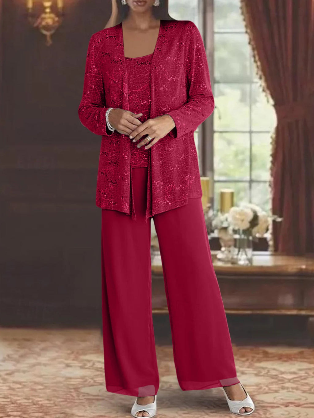 Women's Sequin Three Piece Evening Trouser Set