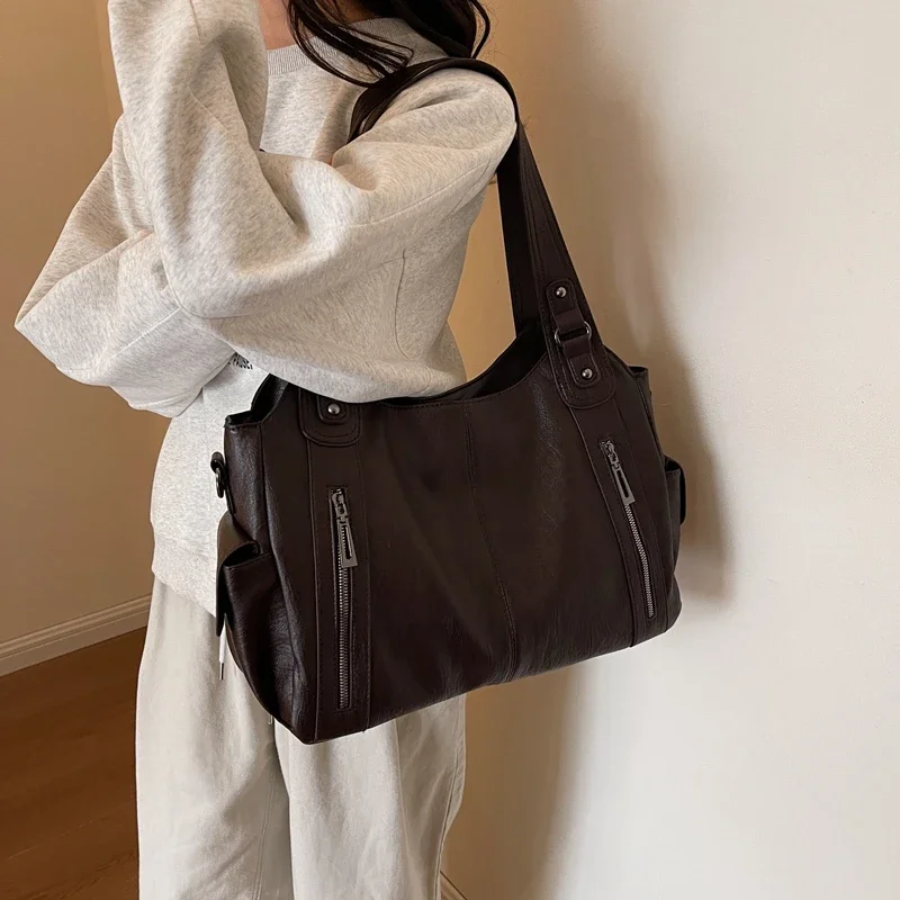 Women’s Multi-Pocket Shoulder Bag with Detachable Strap