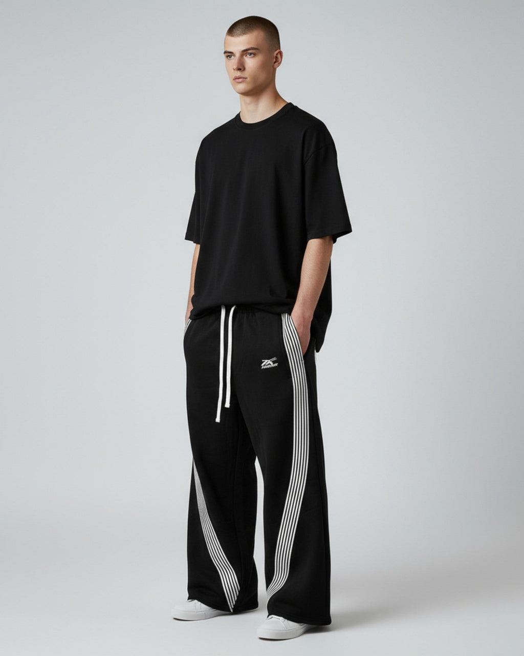 Men’s Wide Leg Joggers with Side Stripe Detail