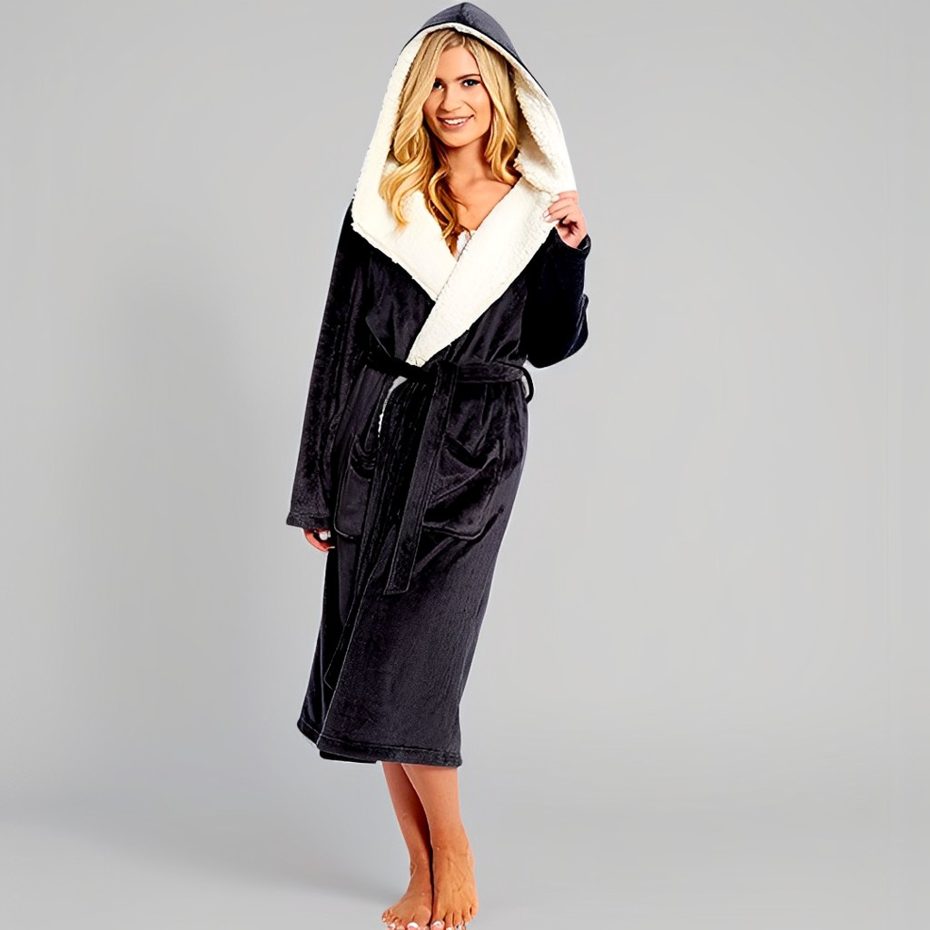 Women's Fleece Hooded Bathrobe for Autumn & Winter
