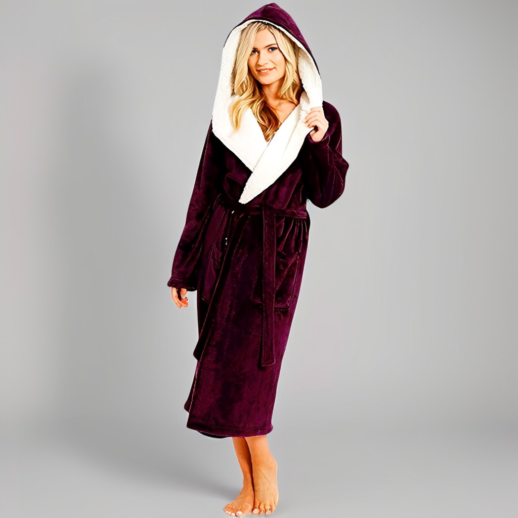 Women's Fleece Hooded Bathrobe for Autumn & Winter