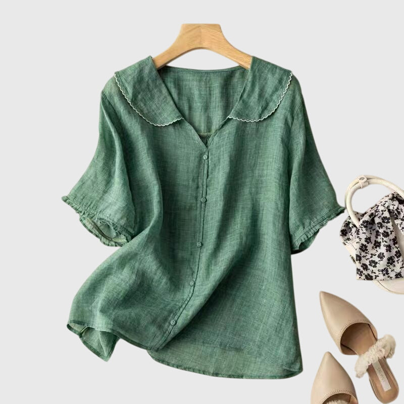 Women's Linen Summer Blouse with Peter Pan Collar
