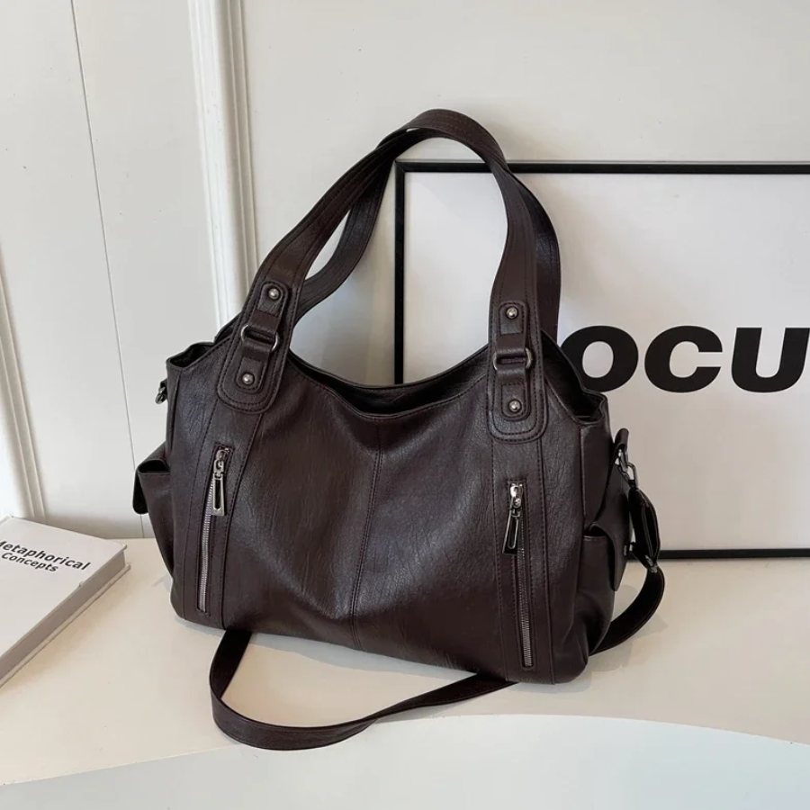 Women’s Multi-Pocket Shoulder Bag with Detachable Strap