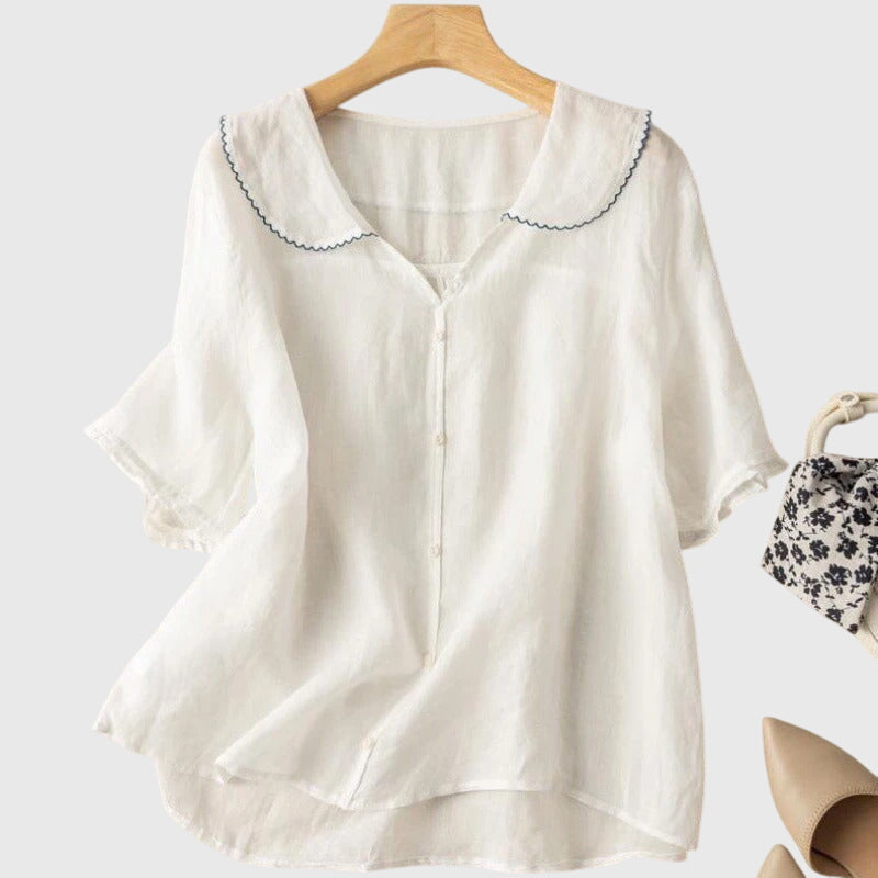 Women's Linen Summer Blouse with Peter Pan Collar