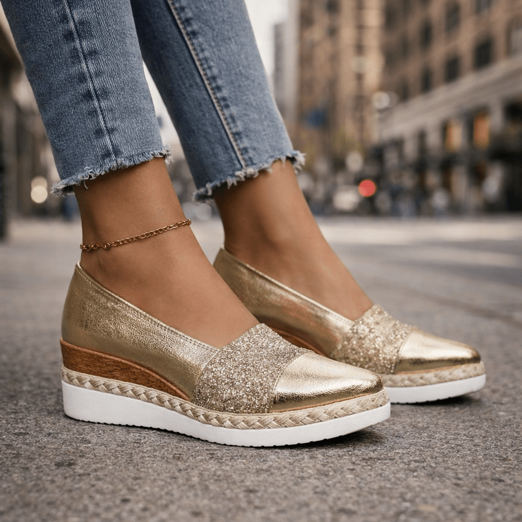 Women's Glitter Wedge Espadrille Shoes