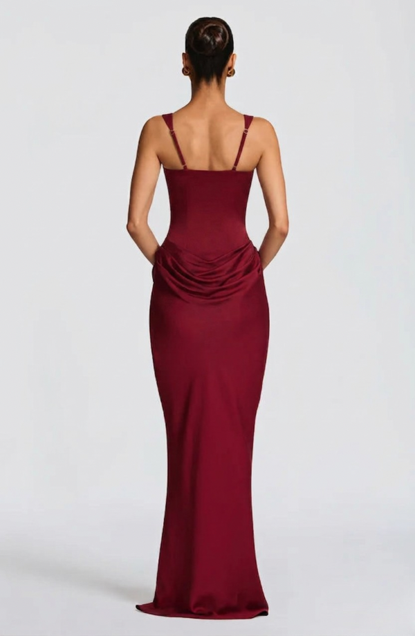 Women's Jersey Maxi Evening Dress with Draped Waist for Autumn