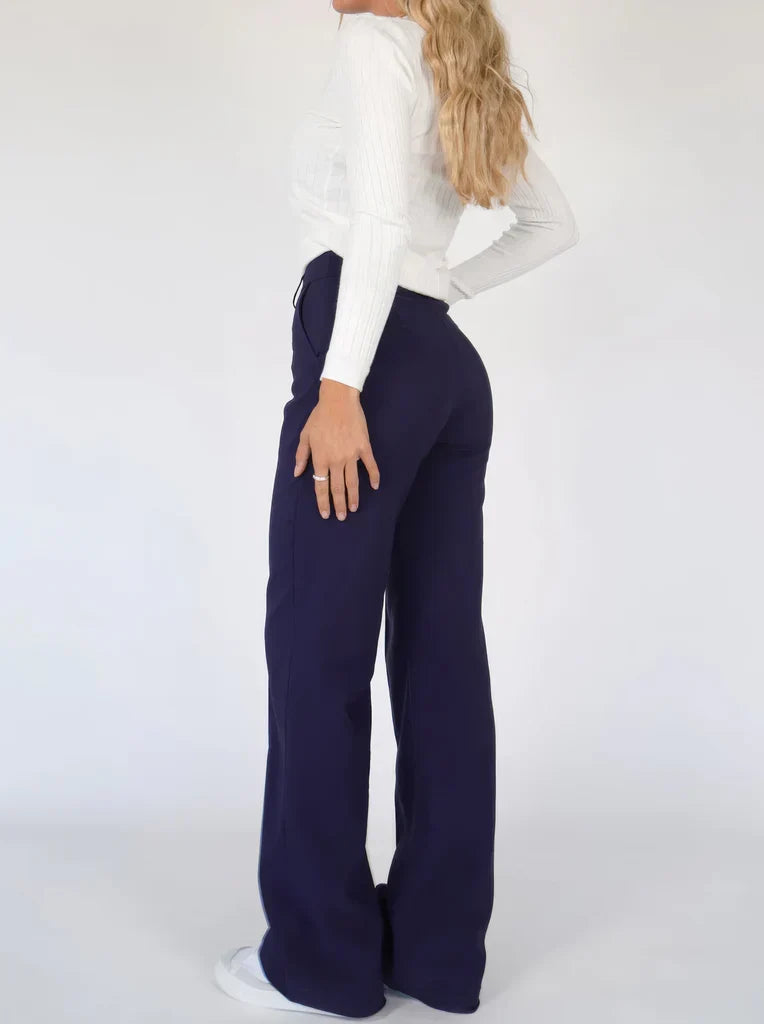 Pantalon large à taille haute pour femme avec poches