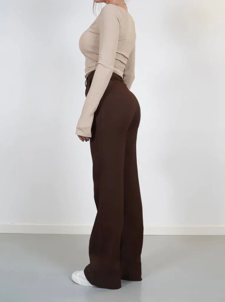 Pantalon large à taille haute pour femme avec poches