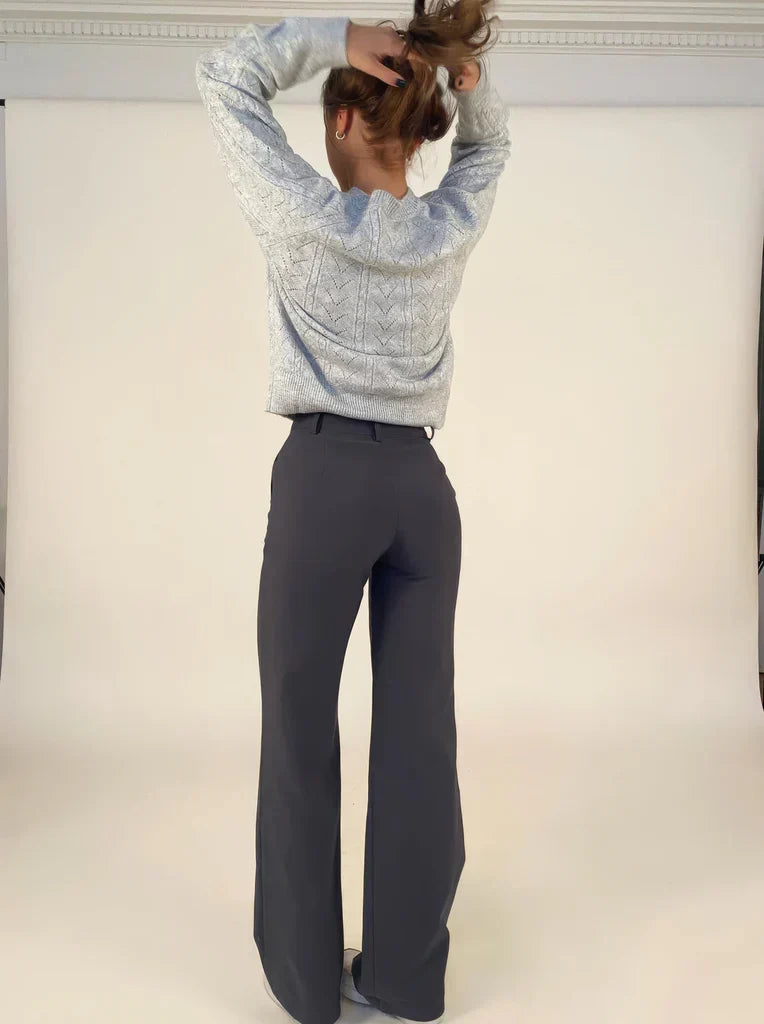 Pantalon large à taille haute pour femme avec poches