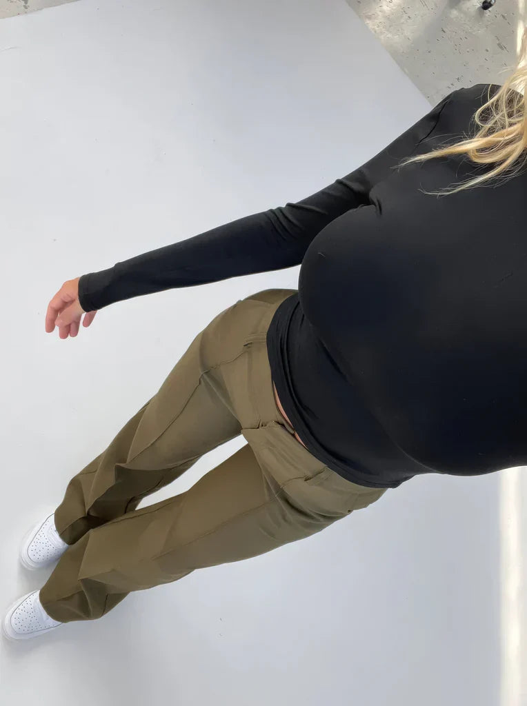 Pantalon large à taille haute pour femme avec poches