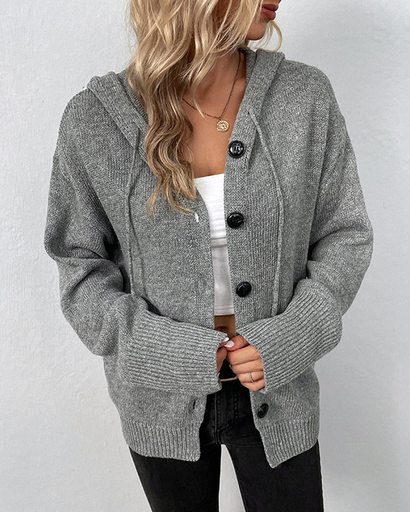 Women’s Hooded Button-Up Knit Cardigan
