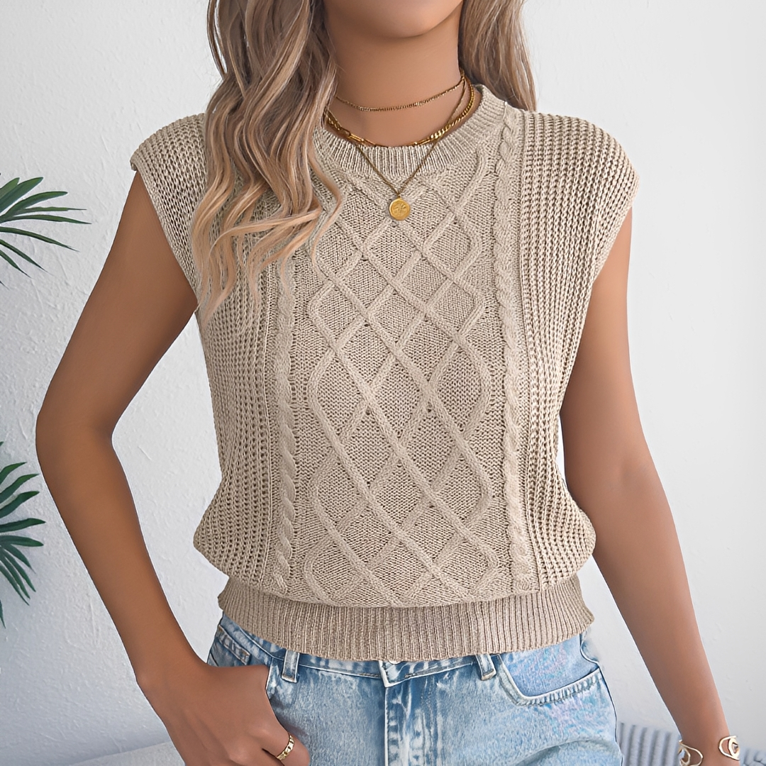 Women's Cotton Cable Knit Sleeveless Sweater Vest