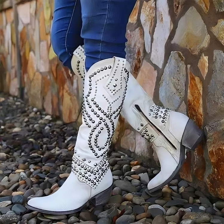 Bottes de cowboy western cloutées montantes jusqu’au genou pour femme