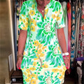 Women's Cotton Blend Floral Shift Dress with Notch Neck