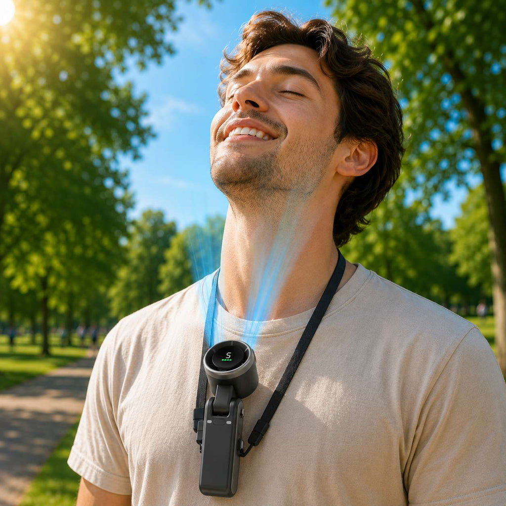 Portable Wearable Neck Fan with Digital Display & Rechargeable Battery