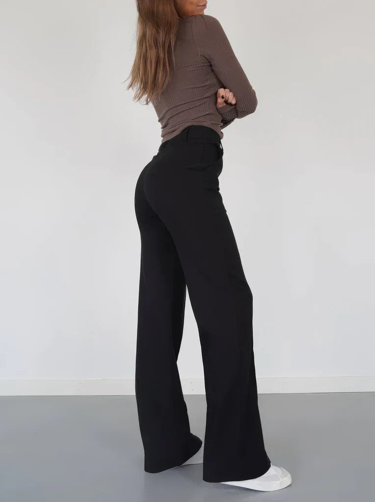 Pantalon large à taille haute pour femme avec poches