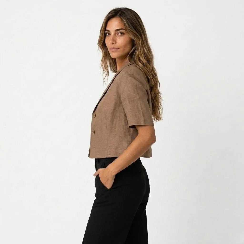 Women's Cropped Short Sleeve Tailored Blazer