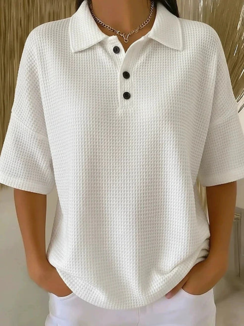 Polo décontracté texturé à manches courtes pour femme
