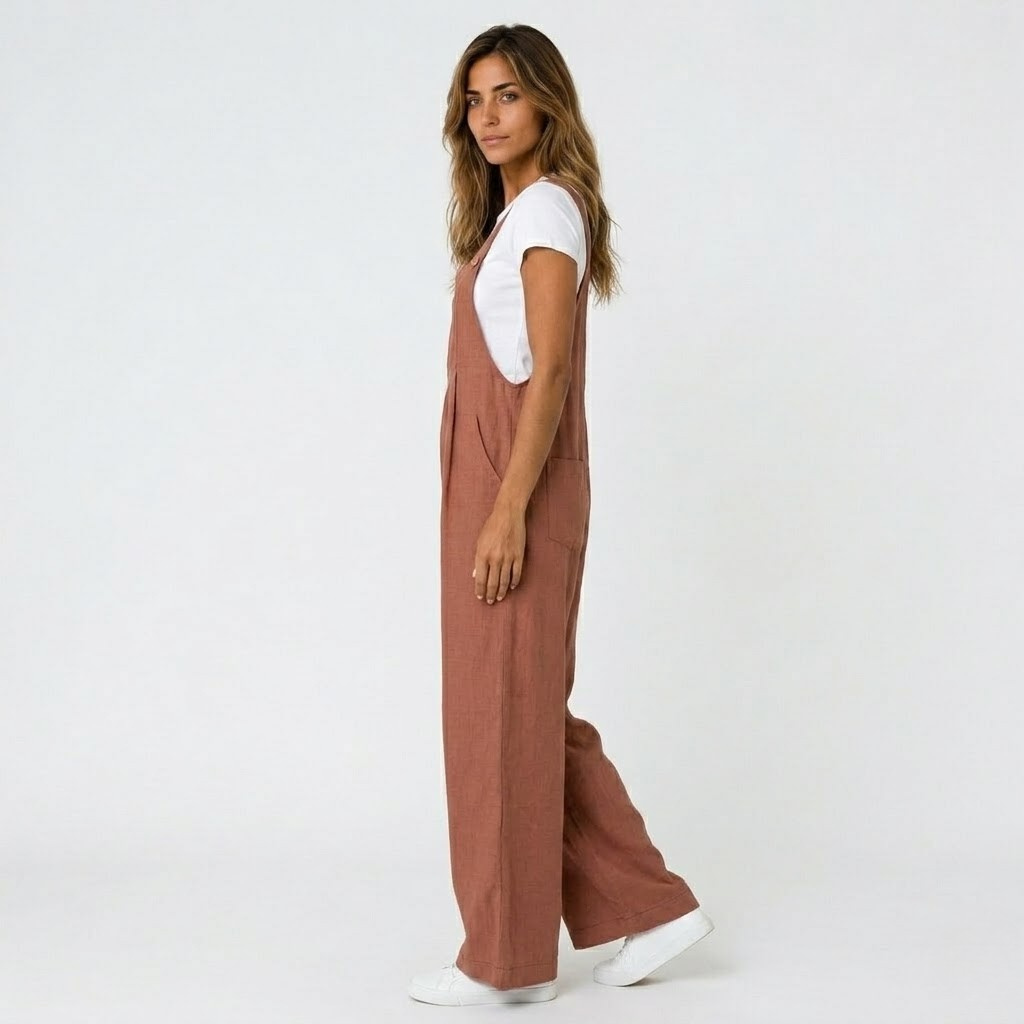 Women's Relaxed Wide Leg Dungaree Jumpsuit