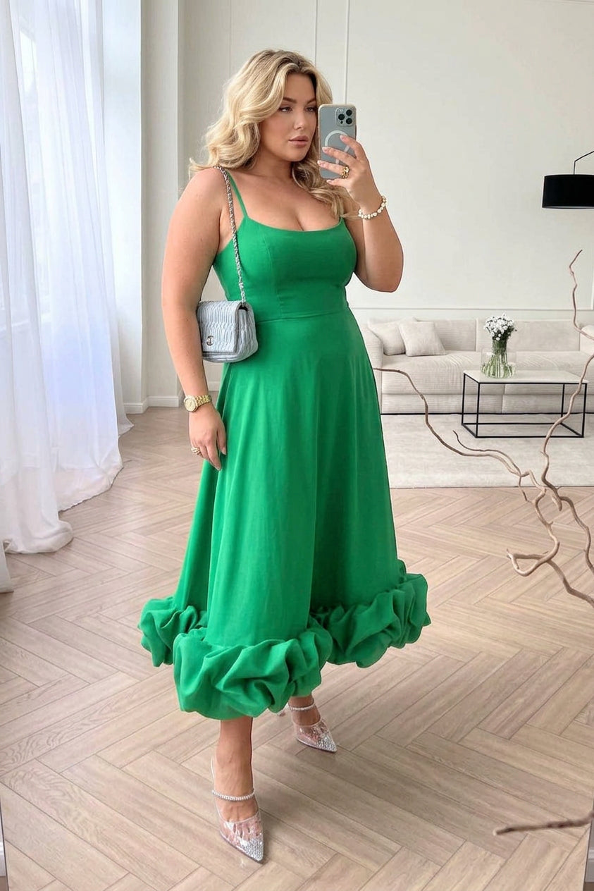 Robe longue à bretelles et ourlet volanté pour femme