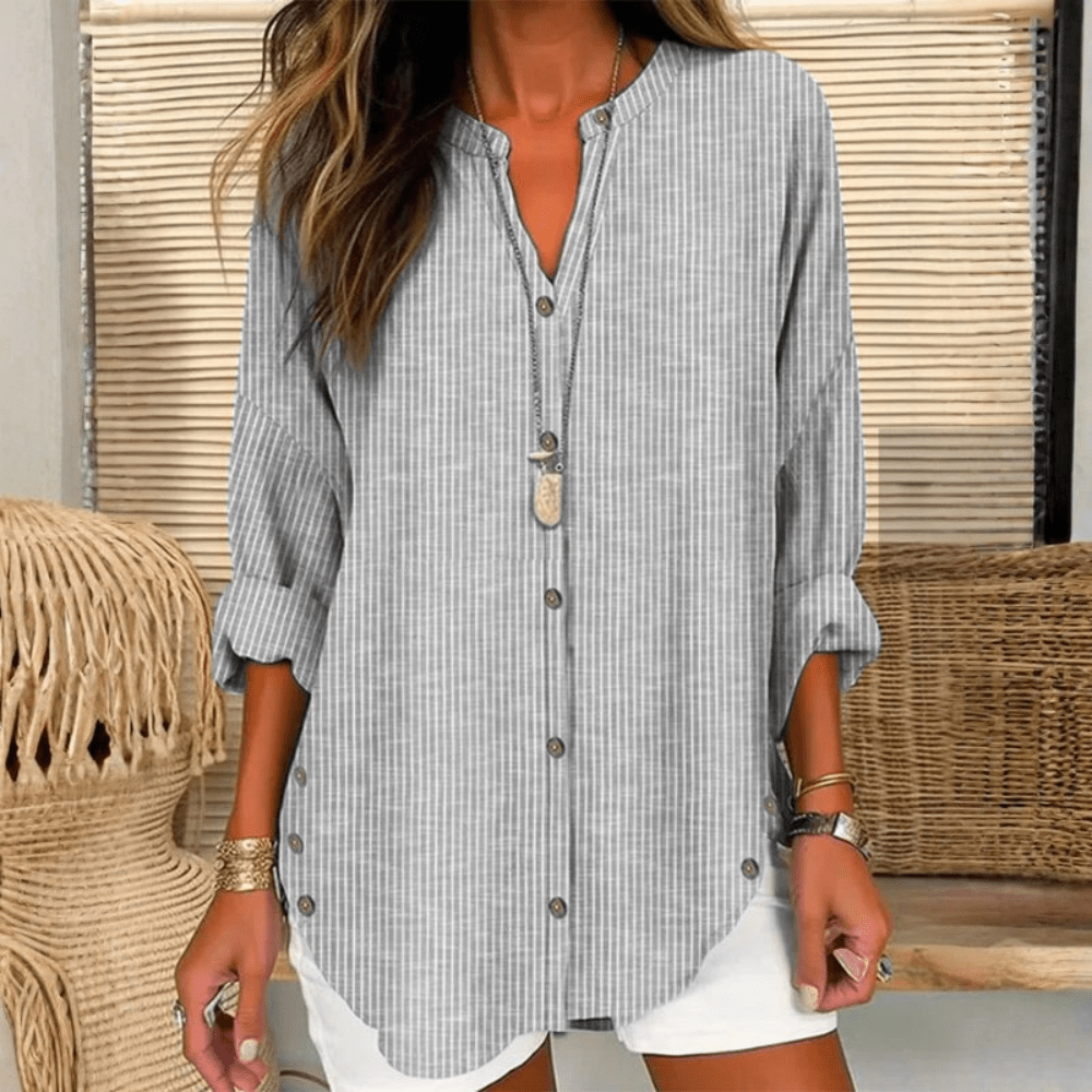 Chemise rayée à coupe décontractée et boutonnage intégral pour femme