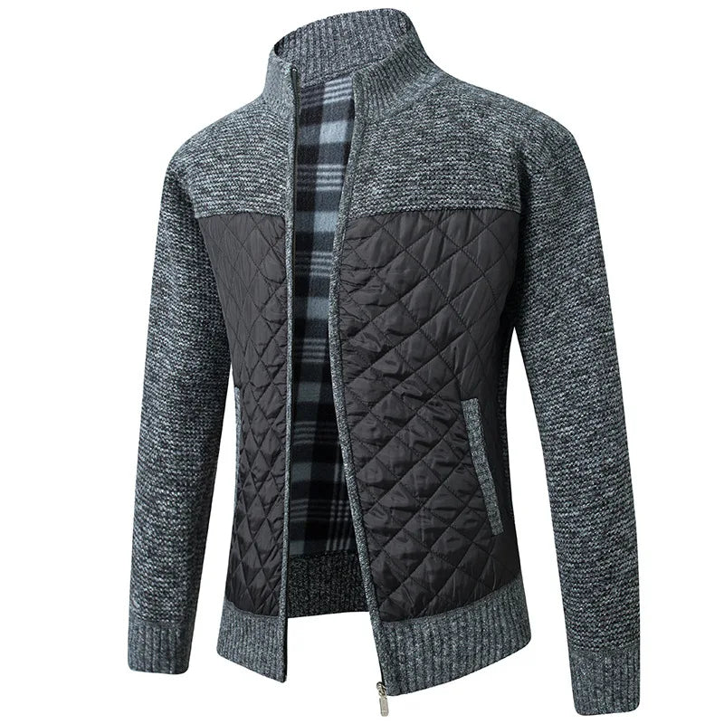 Men’s Quilted Knit Jacket with Stand Collar
