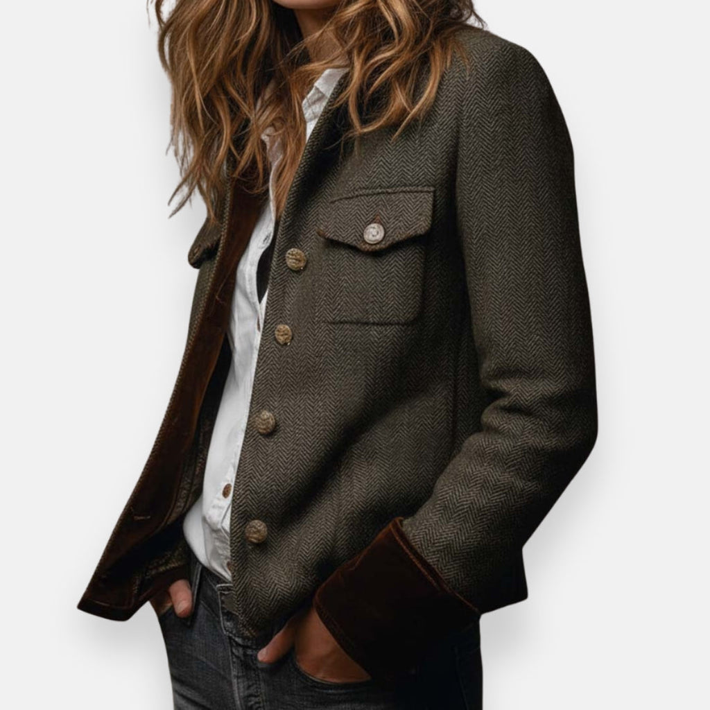 Veste cintrée pour femme en chevrons avec poignets contrastants