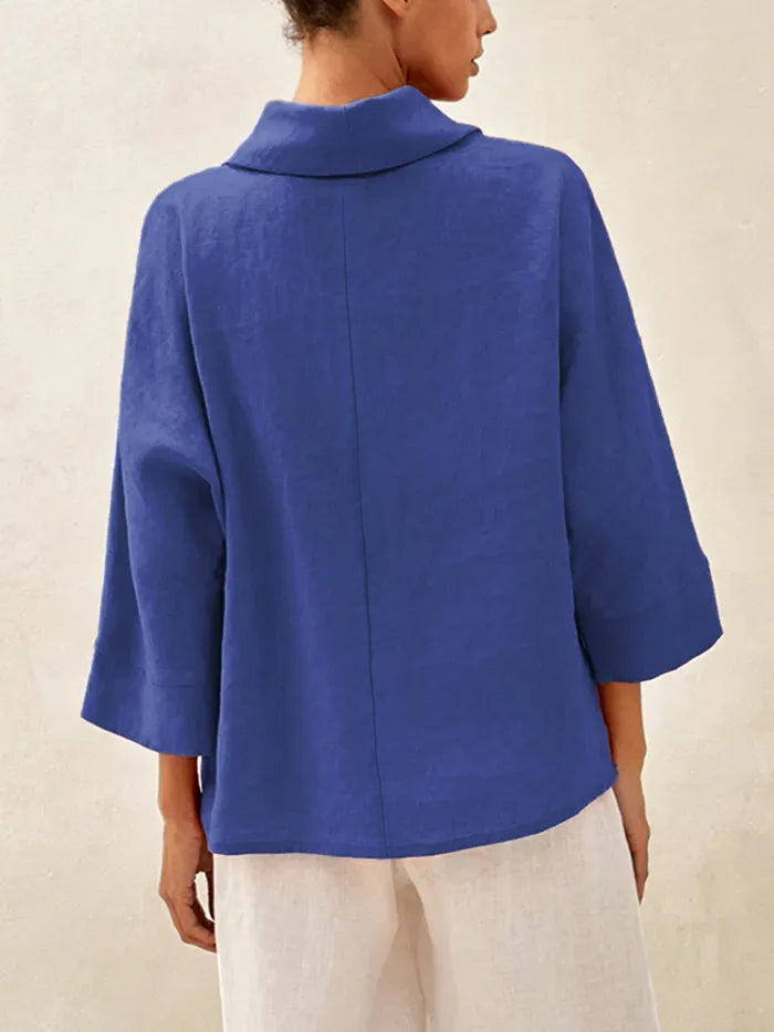 Women's Linen Cowl Neck Relaxed Fit Top