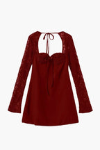 Lace Sleeve Bustier Mini Dress with Tie Front