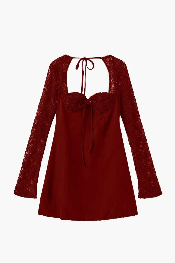 Women's Lace Mini Dress with Long Sleeves for Summer Occasion Wear