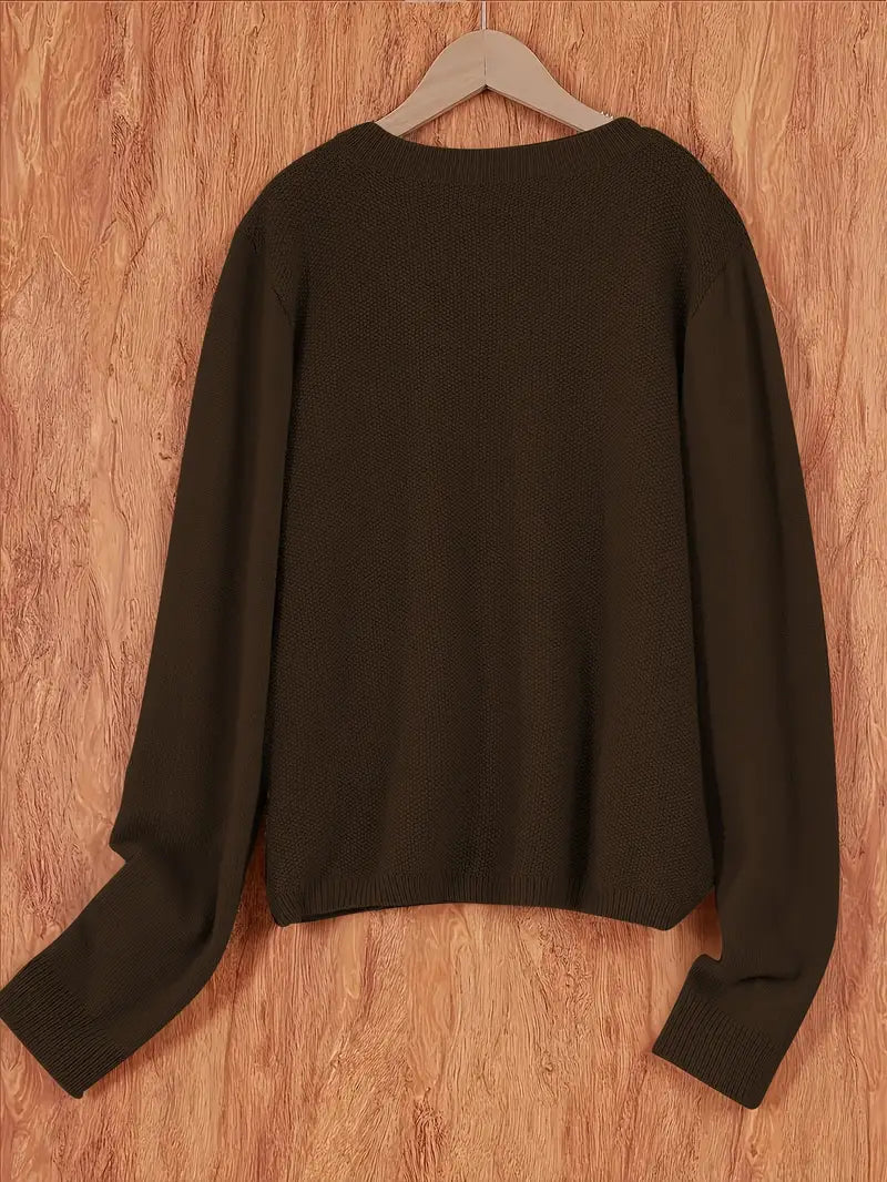Women’s Knitted Button Cardigan with Crew Neck and Pocket